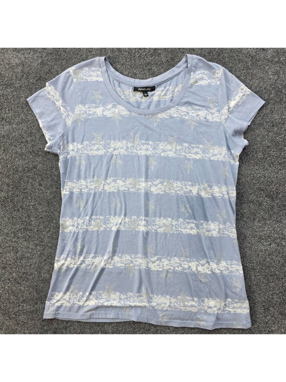 Relativity Star Stripe Distressed Print Cotton Americana Tee L Blue Celestial